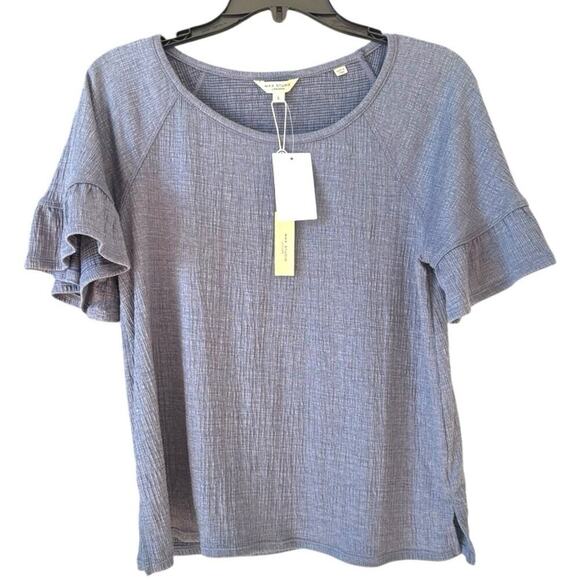 Max Studio Blue Textured Knit Flutter Sleeve Top Small NWT Lightweight - Picture 2 of 5